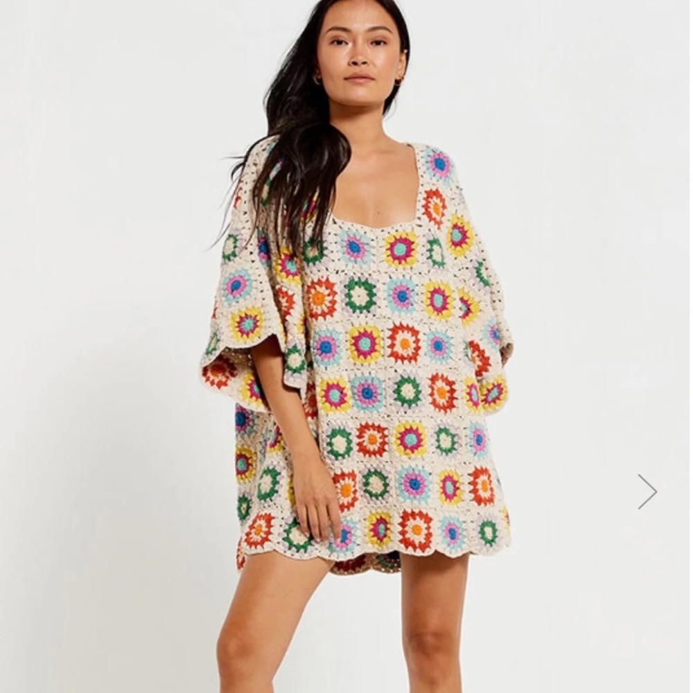 Crochet square neck mini dress